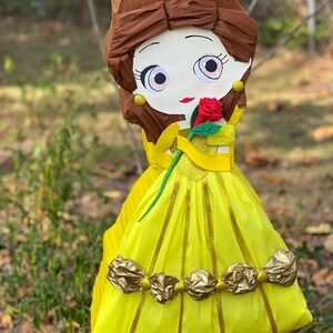 Charming Yellow Princess belle piñata  with Red Rose